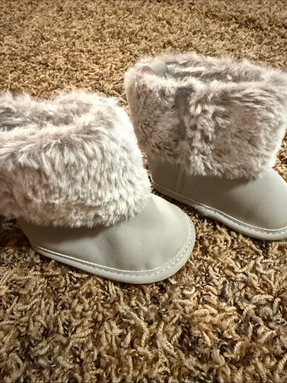 3-6 months baby boots Pink & Gray Faux Fur